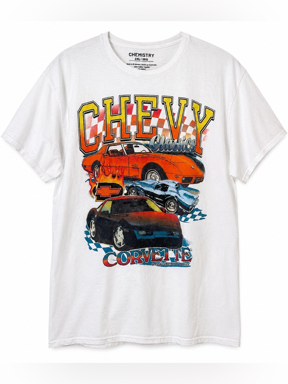 Chevy Classics Corvette Graphic T-Shirt 2XL White VTG Style Muscle Car Racing
